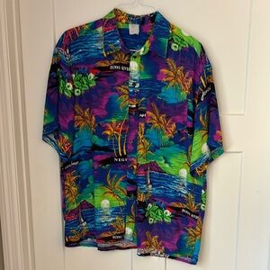 Purple and Blue Casual Button Down Shirt with Vibrant Patterns